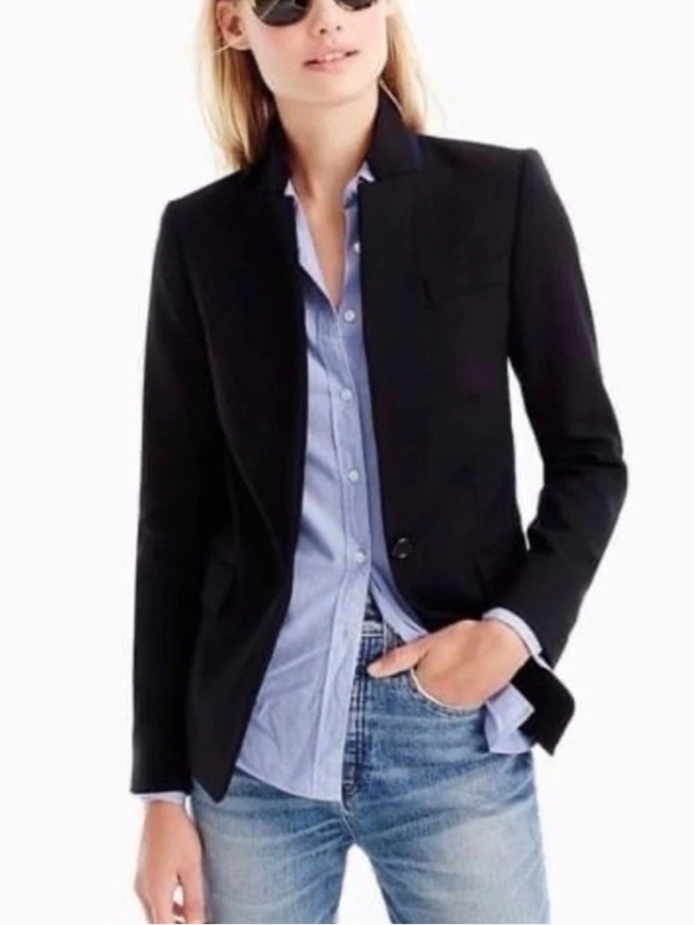 J. Crew Regent Blazer Navy Blue Wool One Button Front Striped Lining Size 6